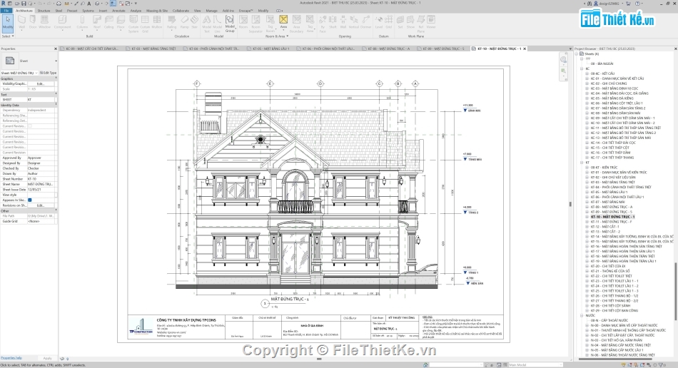 File revit biệt thự cổ điển,biệt thự tân cổ điển,Biệt thự mái thái 2 tầng,Biệt thự cổ điển 2 tầng,Biệt thự tân cổ điển 2 tầng